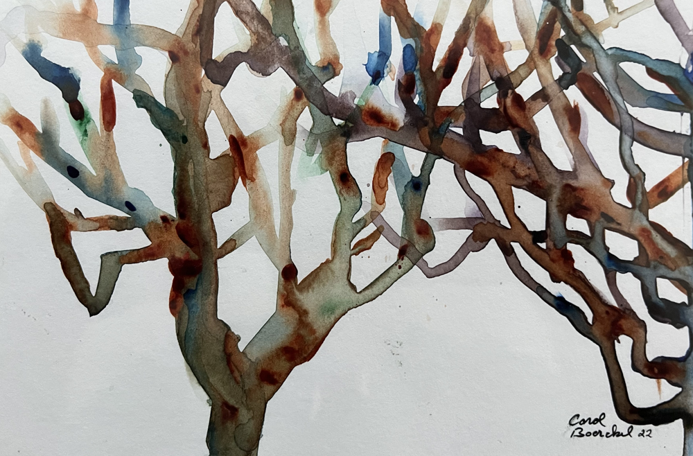 A watercolor painting of trees.